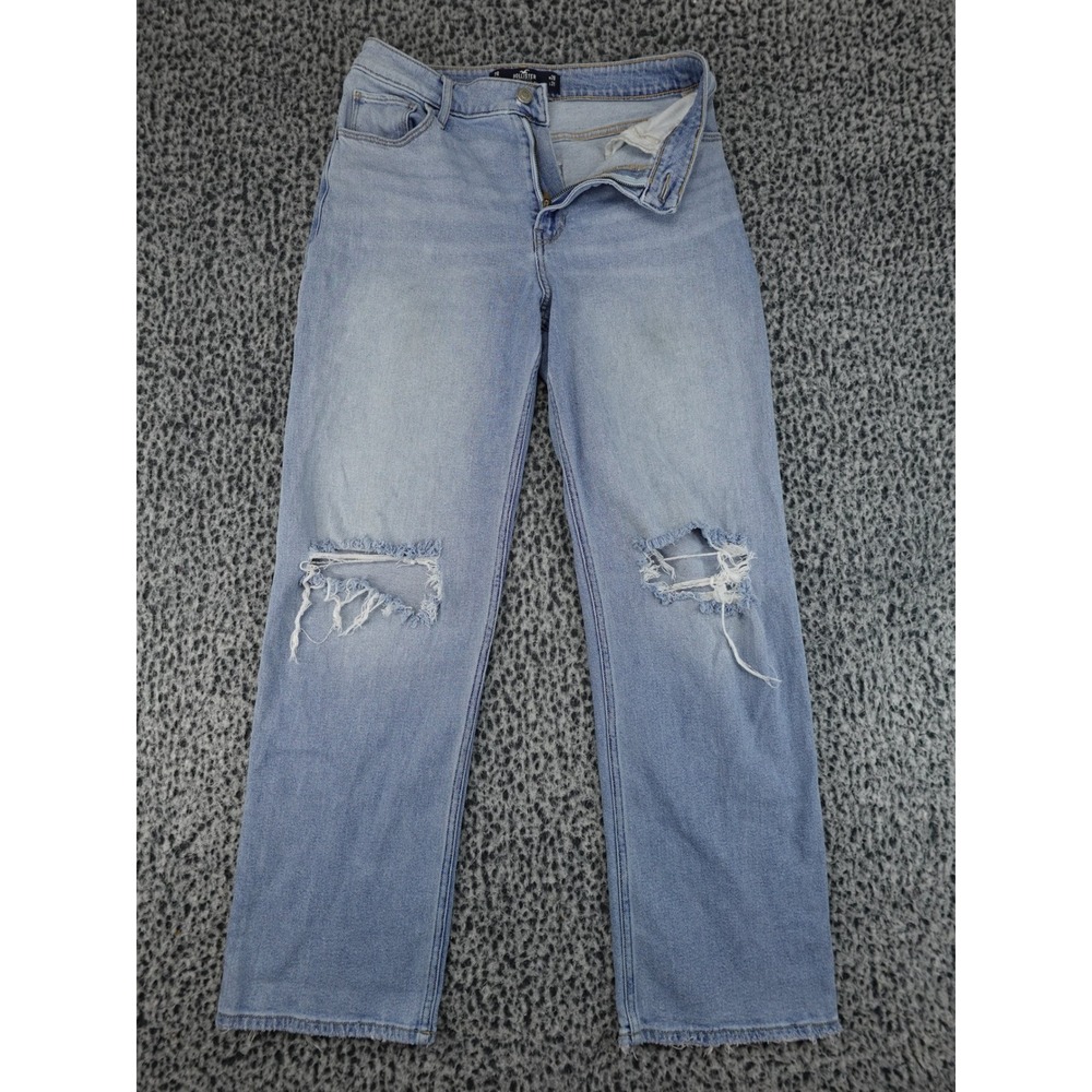 Hollister Ultra High-Rise Dad Jeans Womens 7R W28 L31 Light Blue Distressed